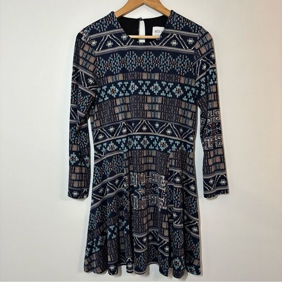 MISA Los Angeles navy blue geometric Pyramid graphic print shift dress XL Boho - Picture 1 of 9